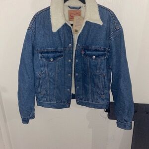 Levi's Blue Denim Jacket with White Sherpa Collar